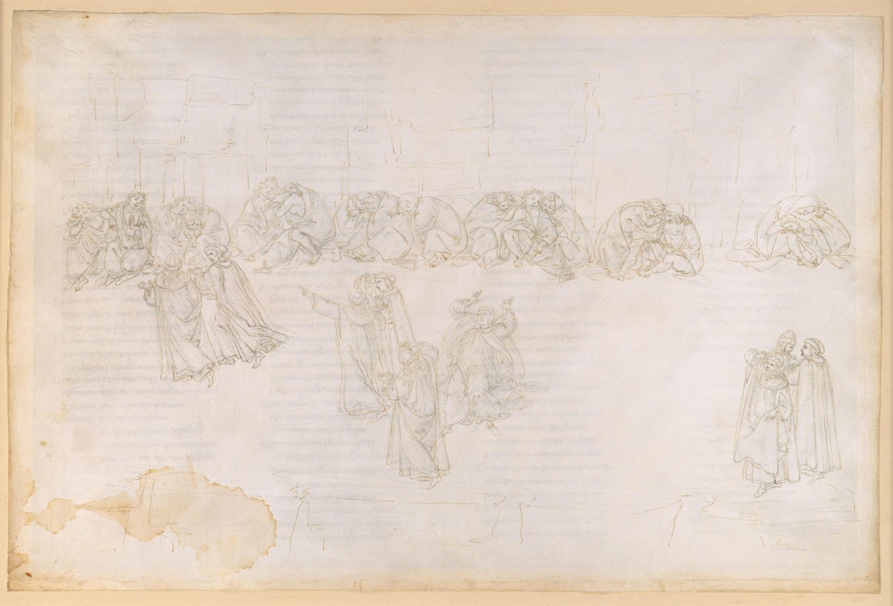 La Divina Commedia, Purgatorio XIII. Purgatoriets andre ring: bot for misunnelse og skadefryd; samtale med Sapia Salvani av Sandro Botticelli