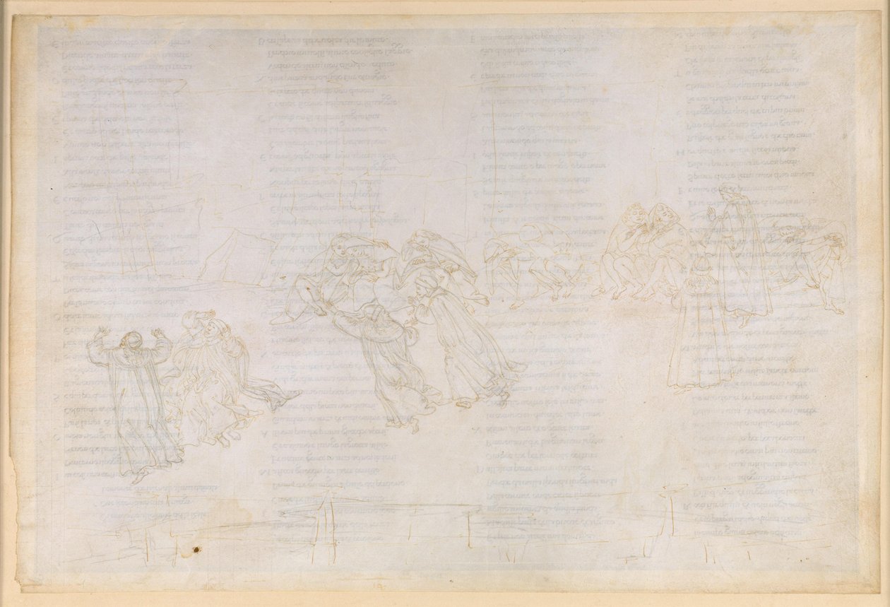 La Divina Commedia, Purgatorio XIV. Purgatoriets andre ring: bot for misunnelse og skadefryd; samtale mellom Guido del Duca og Rinieri da Calboli av Sandro Botticelli