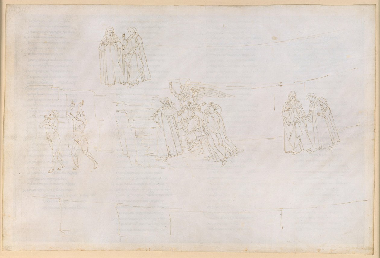 La Divina Commedia, Purgatorio XVII. Oppstigningen til den fjerde sirkelen i Purgatoriet: Vergil forklarer Purgatoriet for Dante av Sandro Botticelli