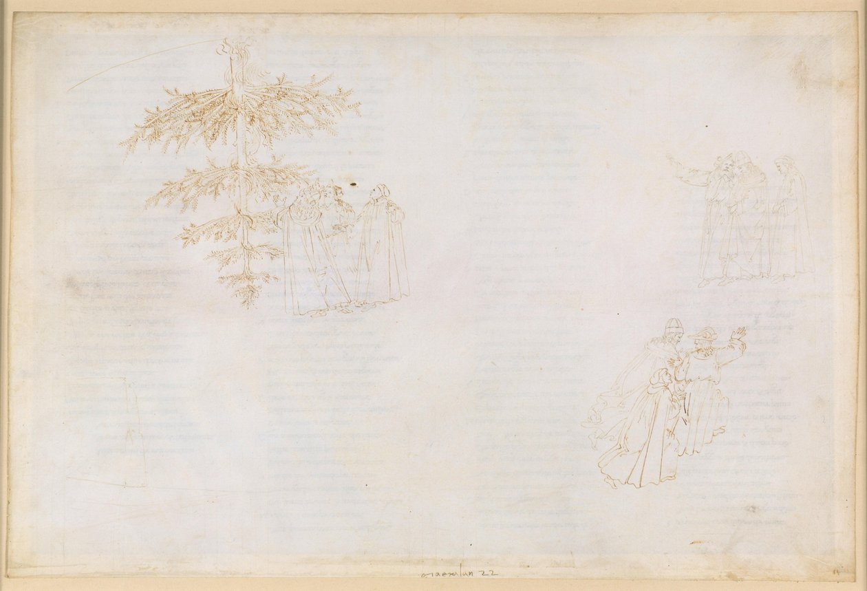 La Divina Commedia, Purgatorio XXII: Oppstigningen til den sjette ringen i Purgatoriet; samtaler med Statius; de fråtsende sjelenes bot av Sandro Botticelli
