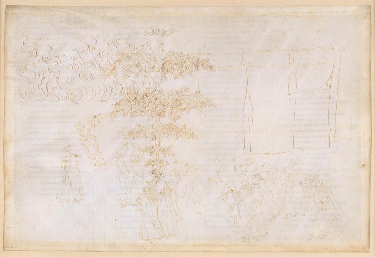 La Divina Commedia, Purgatorio XXIV. Purgatoriets sjette ring: De fråtsendees bot; Samtaler med Forese Donati og Bonagiunta Orbicciani; Engelen ved oppstigningen til den syvende ringen av Sandro Botticelli