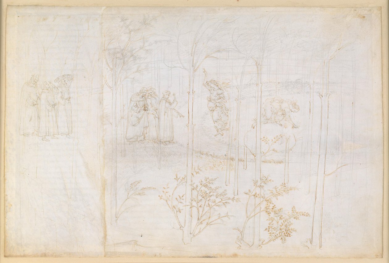La Divina Commedia, Purgatorio XXVIII. Det jordiske paradiset: Dante og Matelda ved elven Lethe av Sandro Botticelli