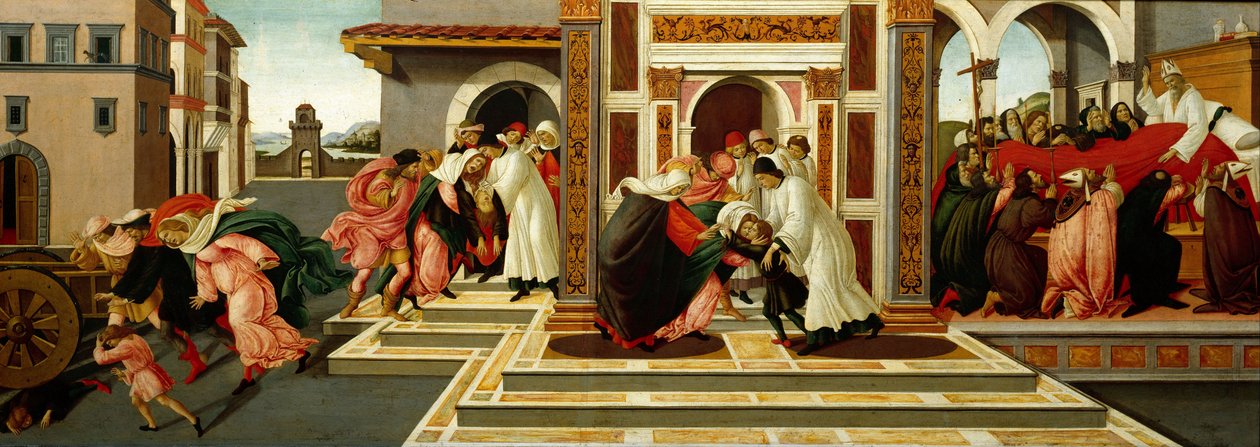 Siste mirakel og Saint Zenobius' død, ca. 1500 av Sandro Botticelli