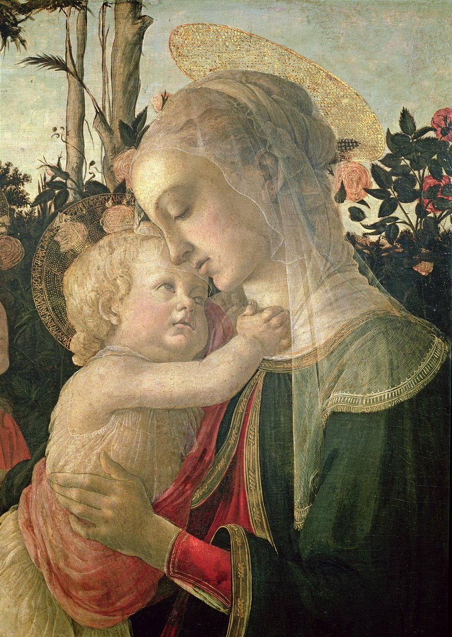 Madonna og barn med døperen Johannes, detalj av Madonna og barn olje på paneldetalj fra 93886 av Sandro Botticelli