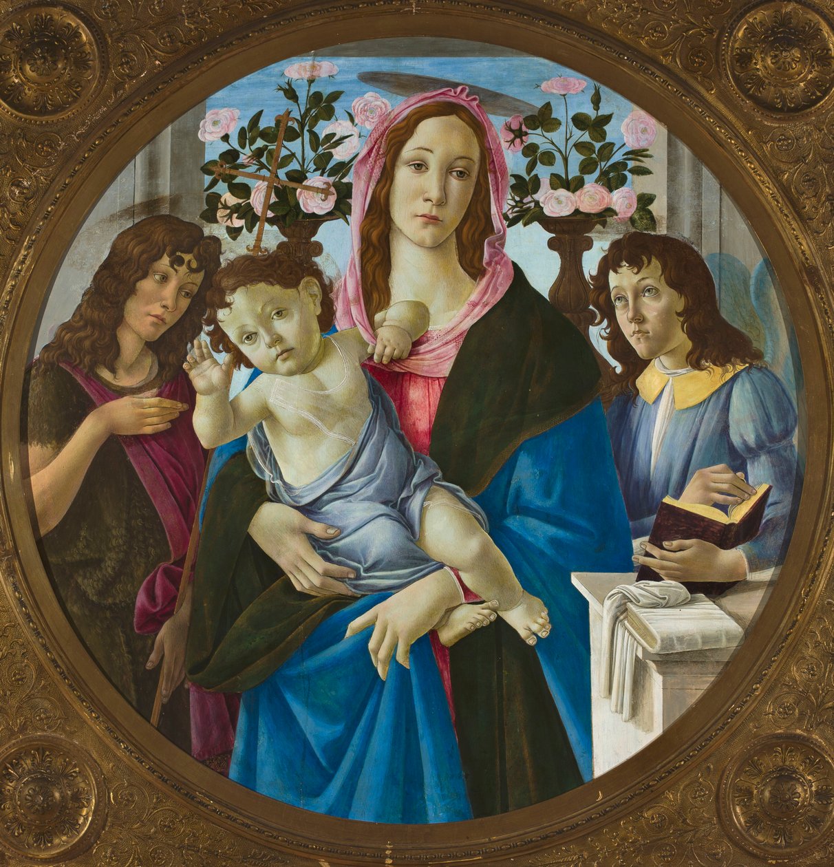 Madonna med barnet, Johannes Døperen og en engel av Sandro Botticelli