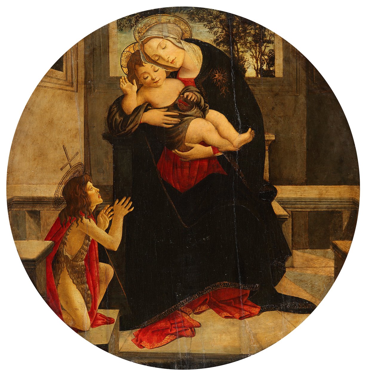 Maria med barnet og den unge Johannes av Sandro Botticelli