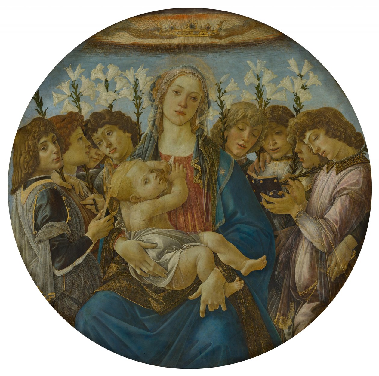 Maria med barnet og syngende engler (Raczyński-tondo) av Sandro Botticelli