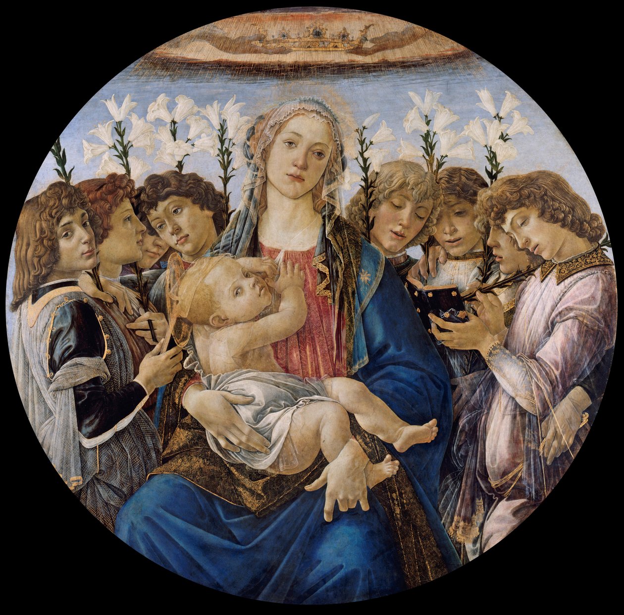 Maria med barnet og syngende engler av Sandro Botticelli