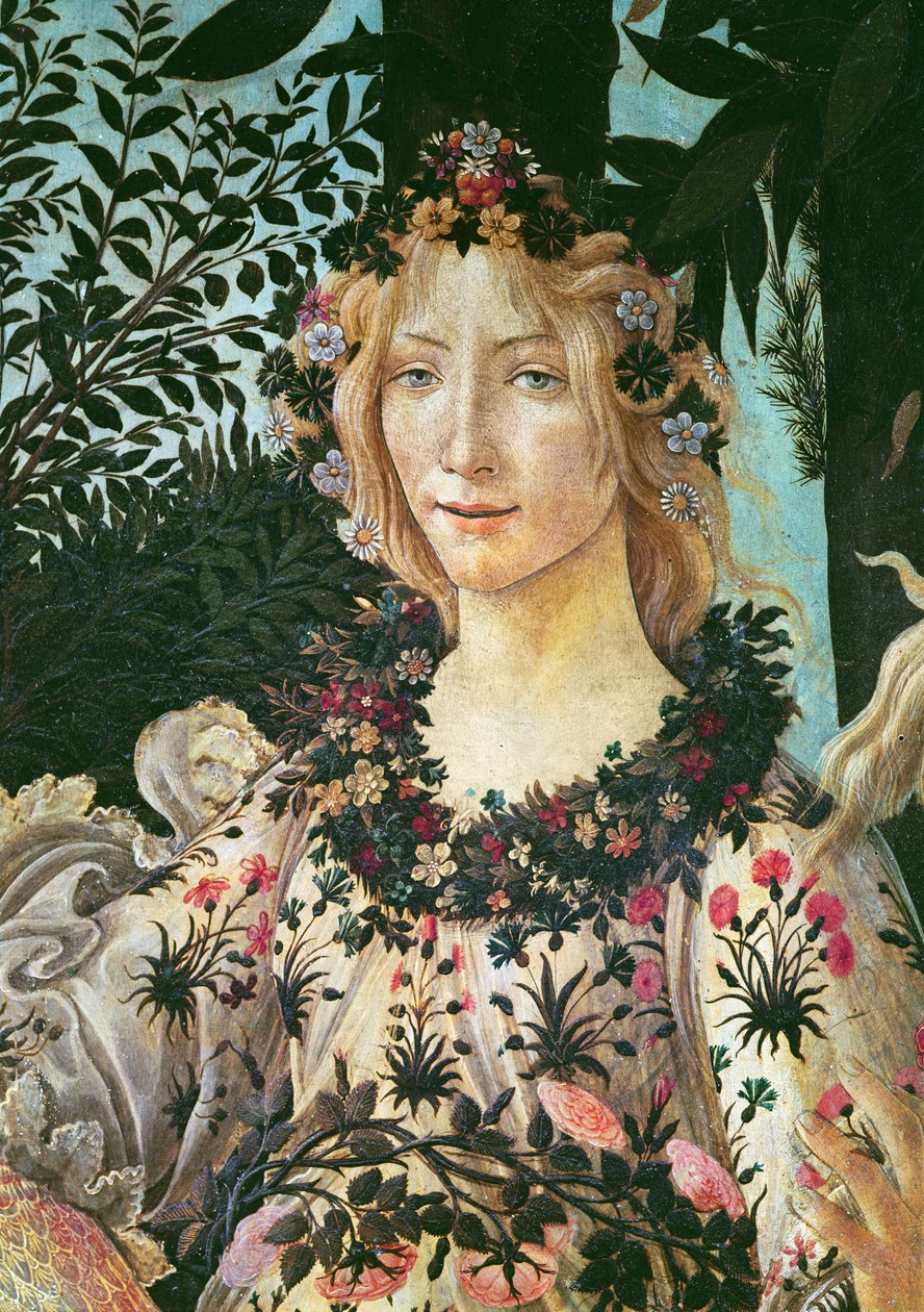 Primavera, detalj av Flora as the Hour of Spring, 1478 tempera på panel av Sandro Botticelli