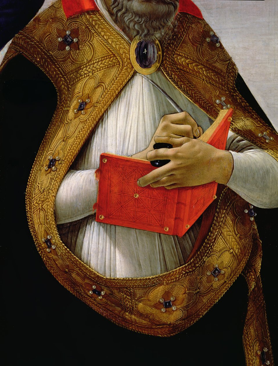 St. Augustine, fra Jomfruens kroning, ca. 1488-90 tempera på paneldetalj av 44363 av Sandro Botticelli