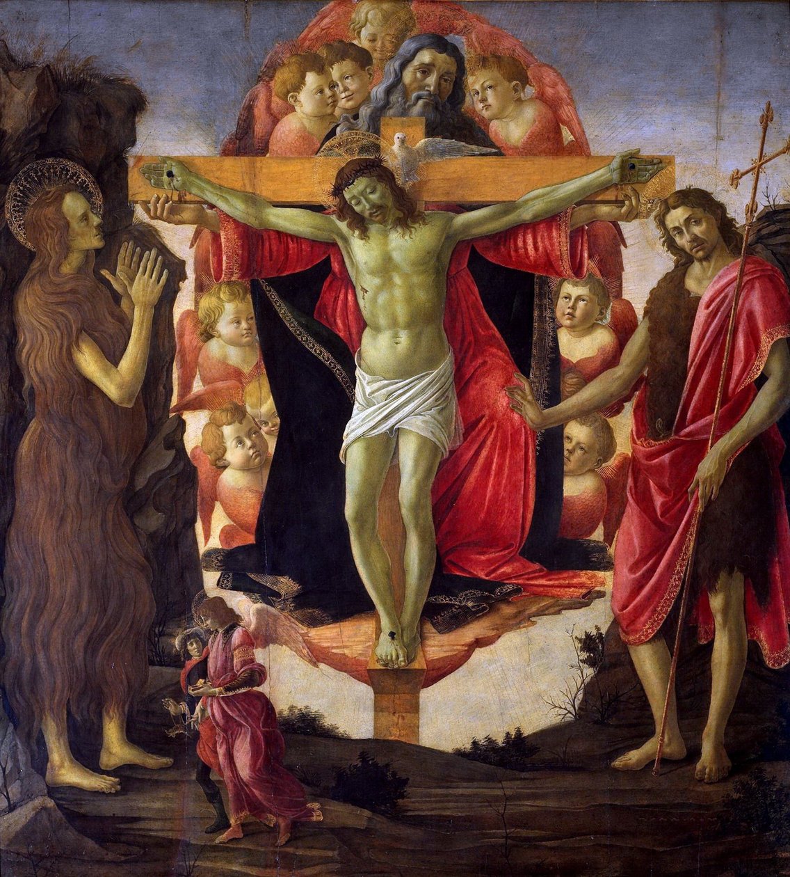 Den hellige treenighet med de hellige døperen Johannes, Maria Magdalena, Tobias og Rafael, 1491-1493. av Sandro Botticelli