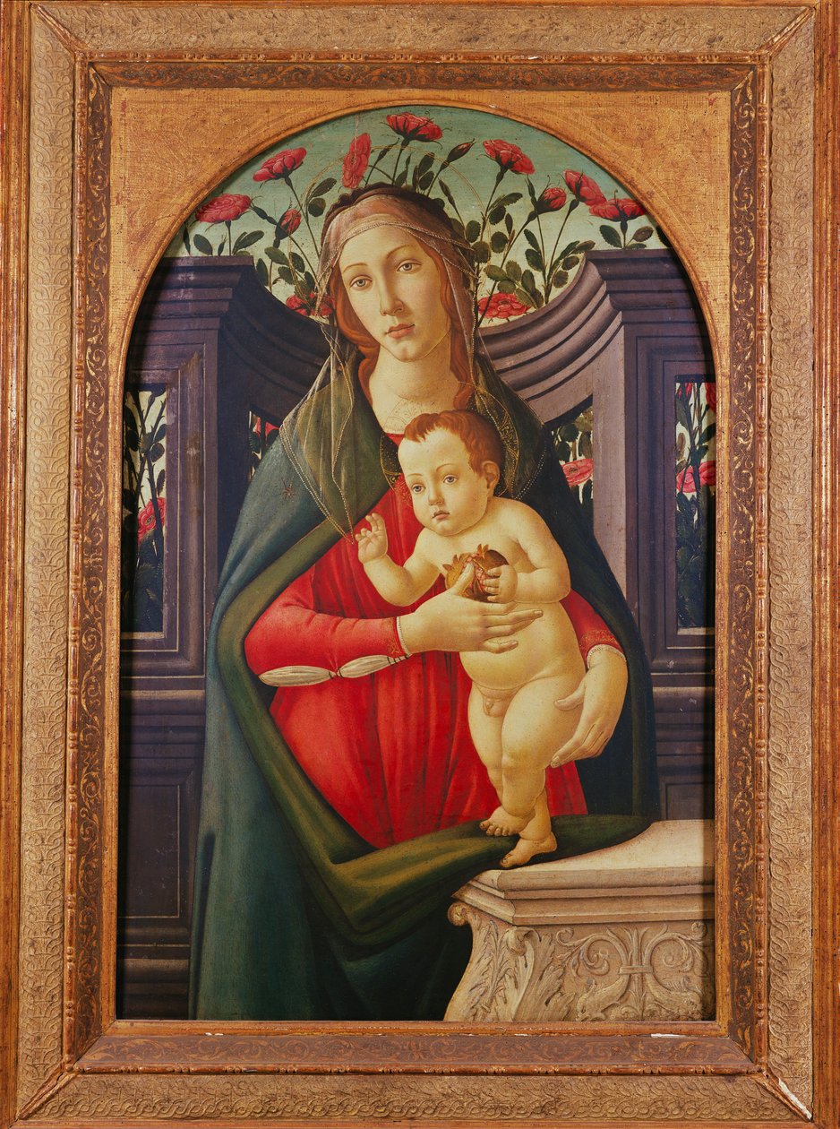 Madonnaen og barnet i en nisje dekorert med roser av Sandro Botticelli