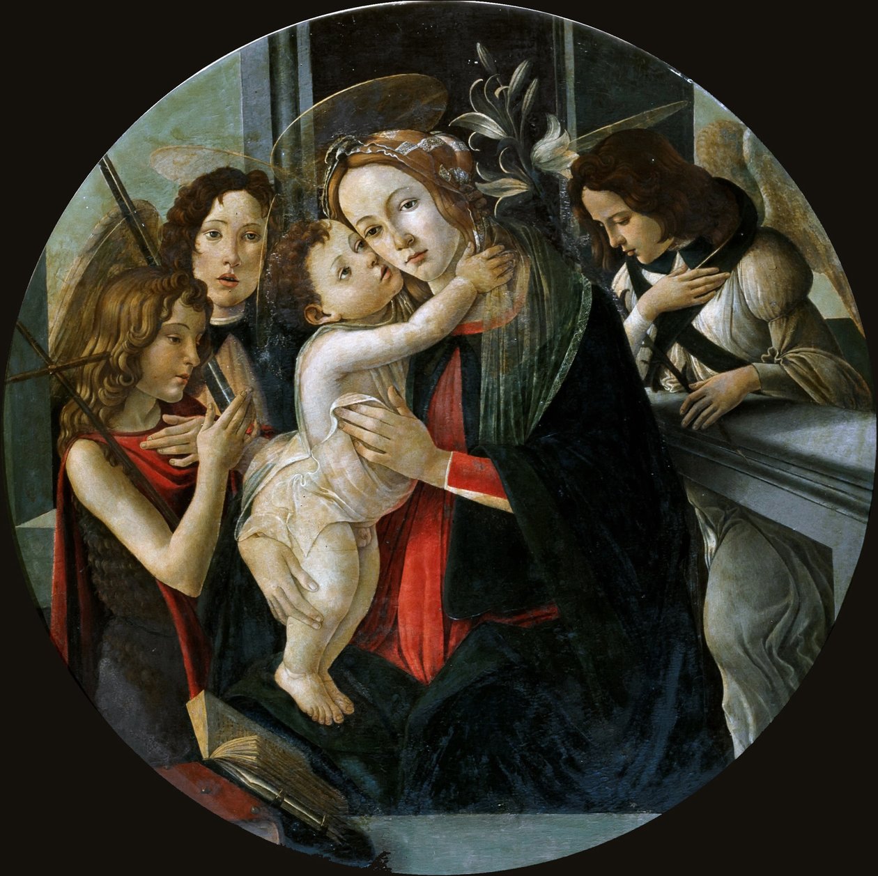 Madonnaen og barnet med Saint John og to engler. av Sandro Botticelli