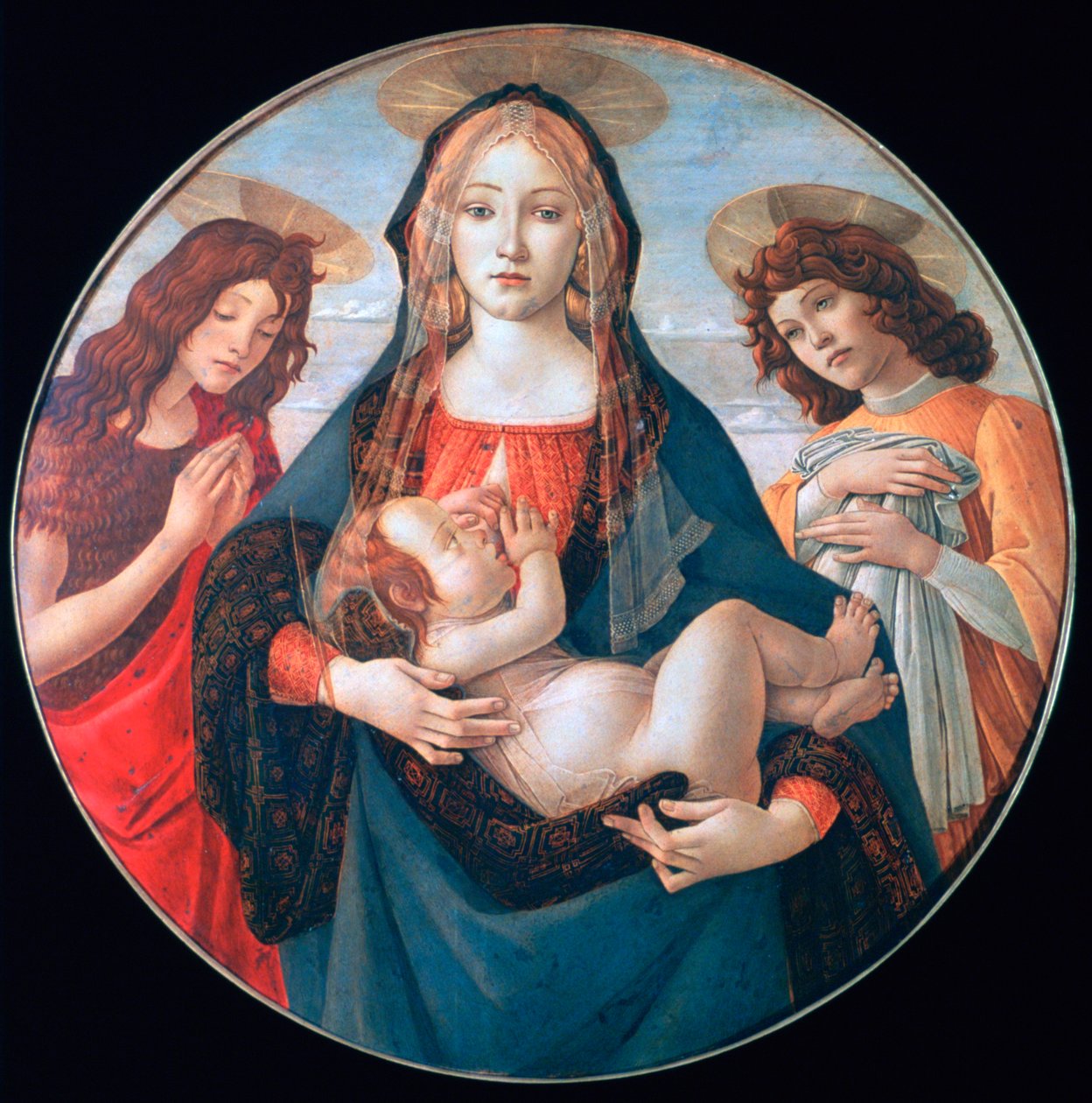 Jomfruen og barnet med Johannes og en engel, c1490 av Sandro Botticelli