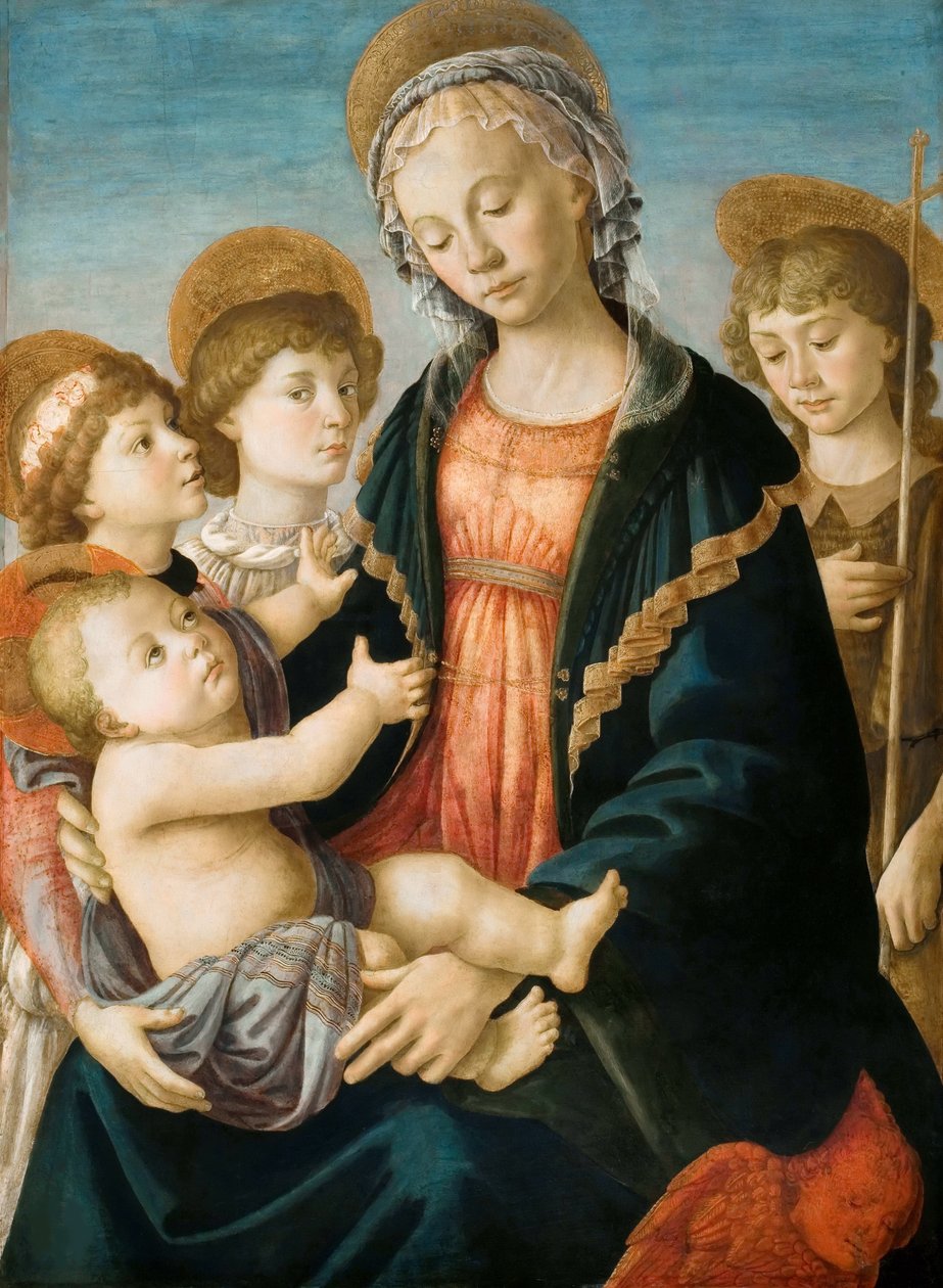 Jomfruen og barnet med to engler og den unge døperen Johannes, ca 1467. av Sandro Botticelli