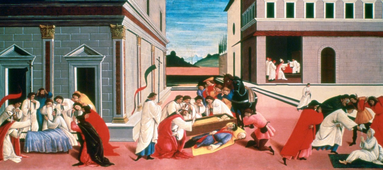 Tre mirakler av St Zenobius, 1500-1505 av Sandro Botticelli
