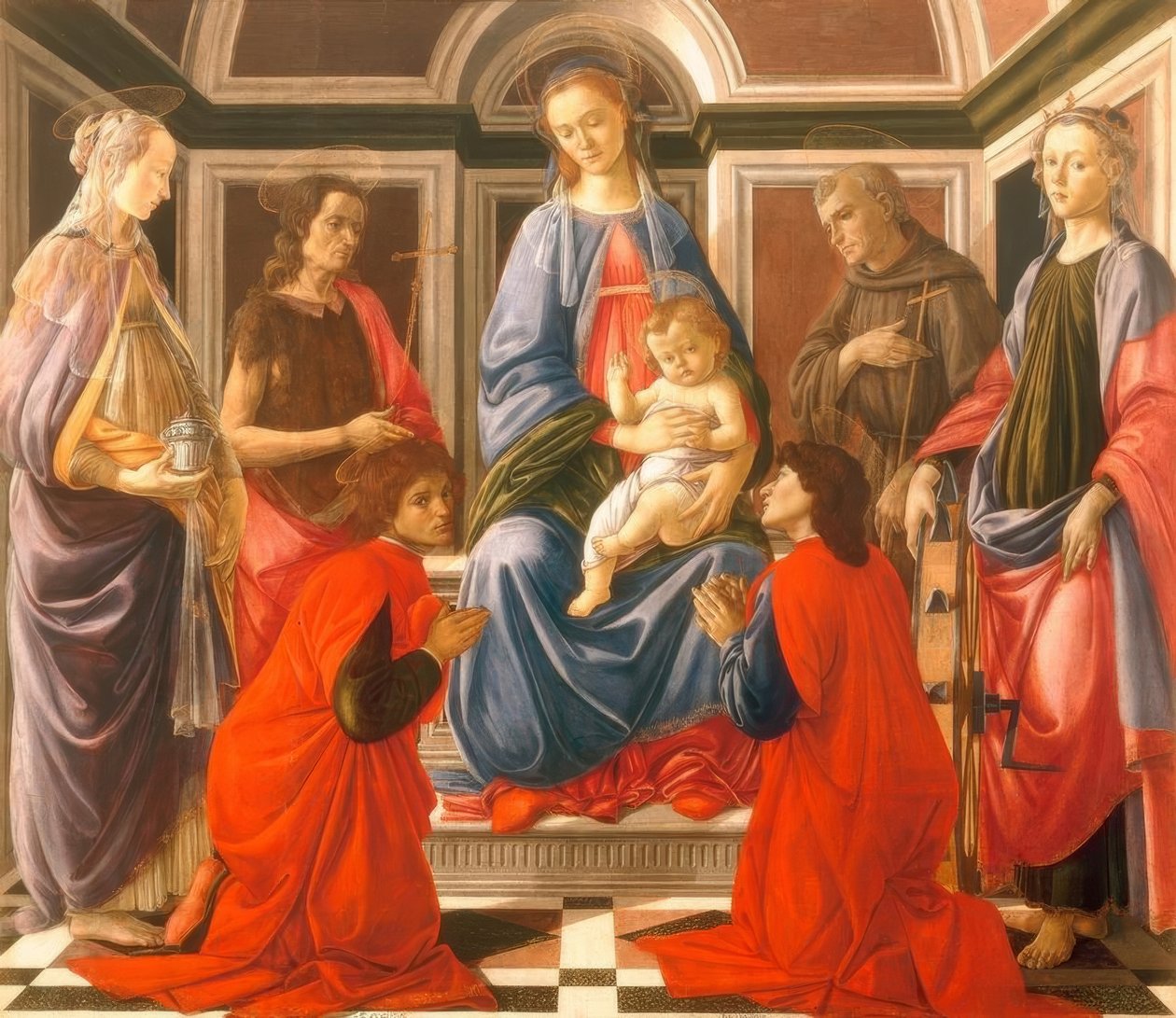 Madonna tronet med barnet og av Sandro Botticelli