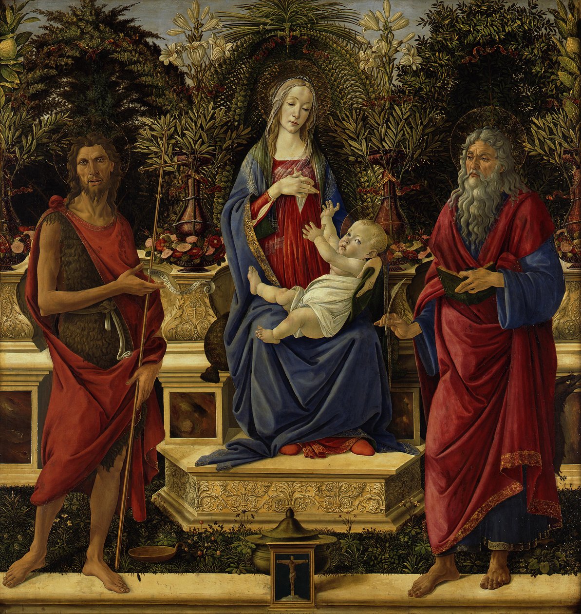 Maria på tronen med barnet og de to Johannesene av Sandro Botticelli