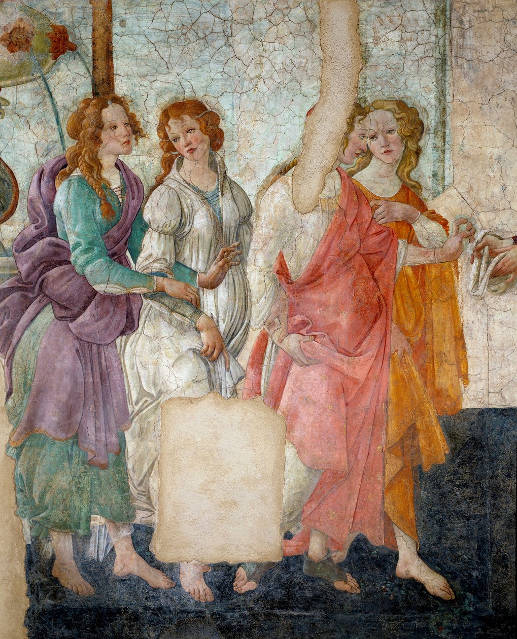 Venus and the Graces ofrer gaver til en ung detaljjente som representerer Graces. Freske av Villa Lemmi. Maleri av Sandro Botticelli av Sandro Botticelli