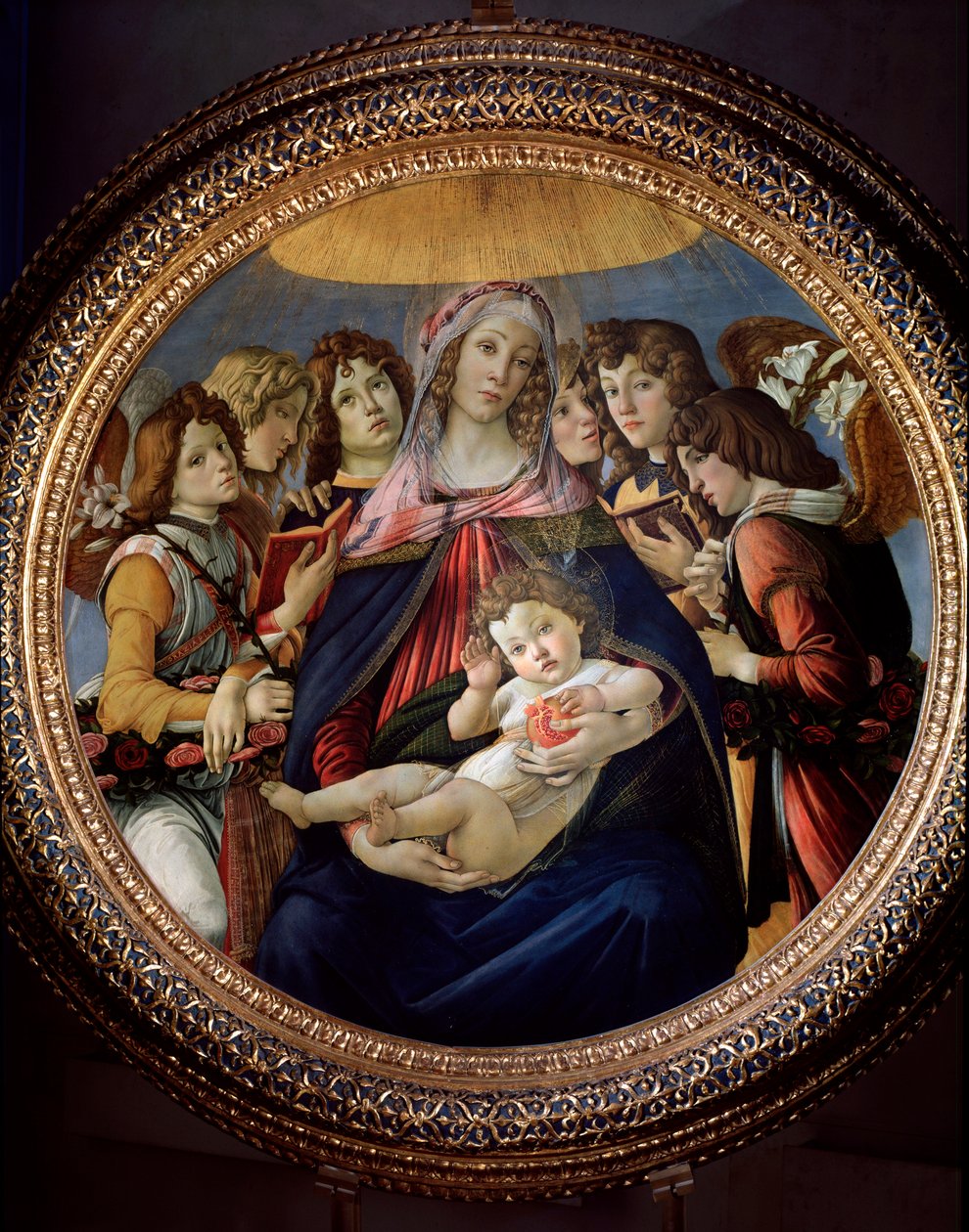 Virgin and Child og Six Angels sa Madonna della Melagrana eller Melograno av Sandro Botticelli