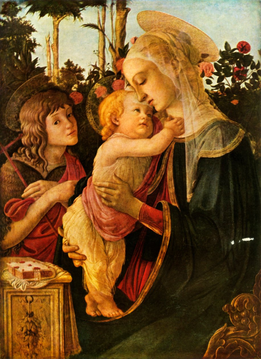 Jomfru og barn med den unge døperen Johannes, 1470-1475, 1937. av Sandro Botticelli