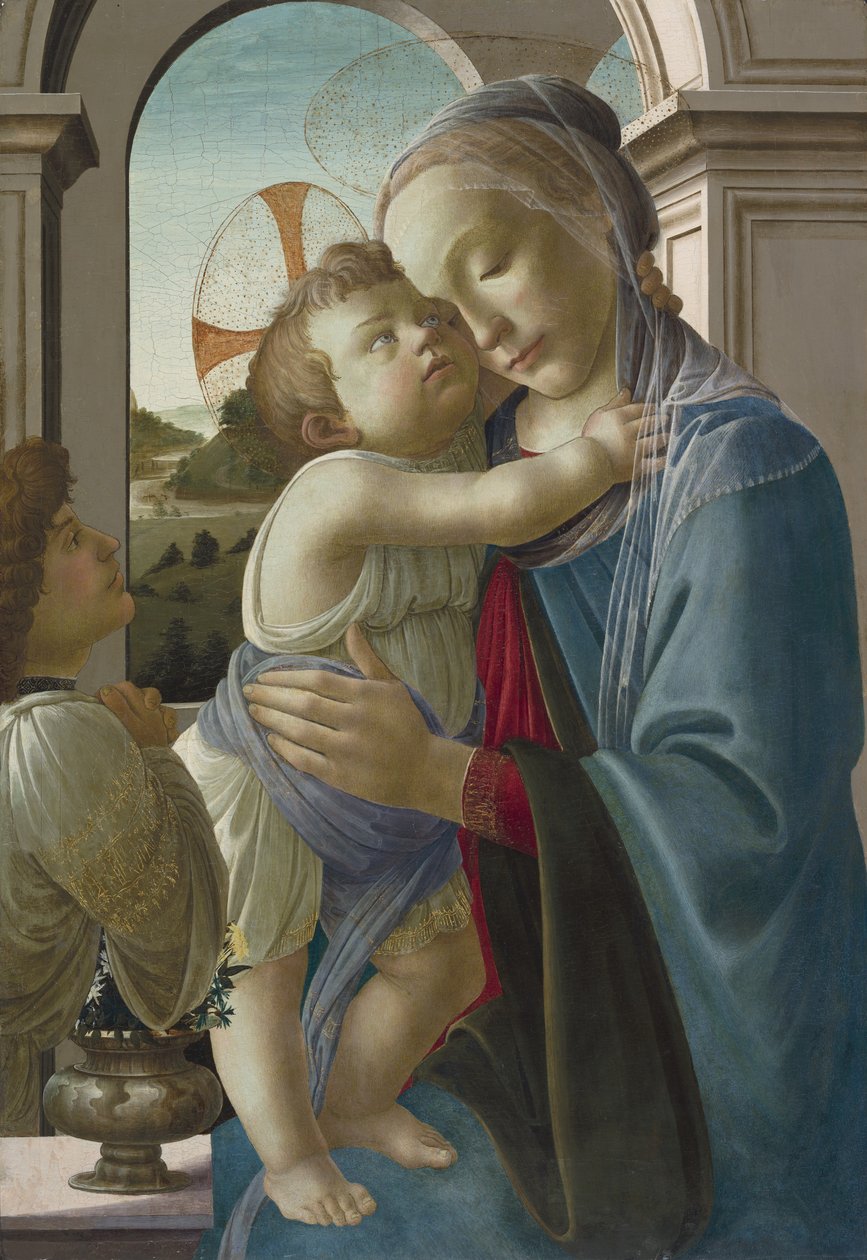 Jomfru og barn med en engel, 1475-85 av Sandro Botticelli
