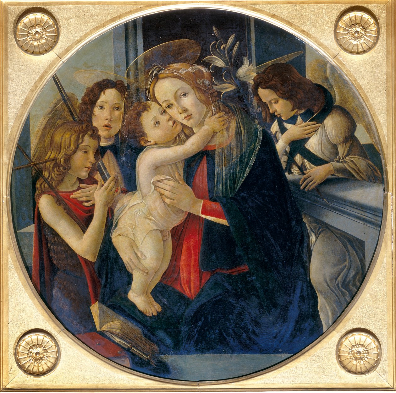 Madonna med barn, den unge døperen Johannes og engler av Sandro and workshop Botticelli