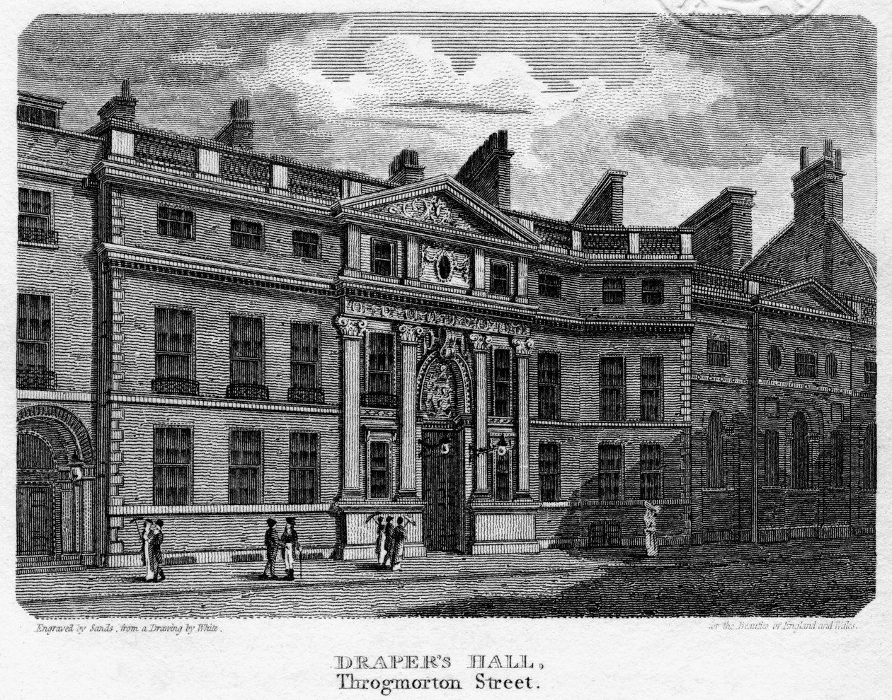 Drapers Hall, Throgmorton Street, City of London, 1812. av Sands