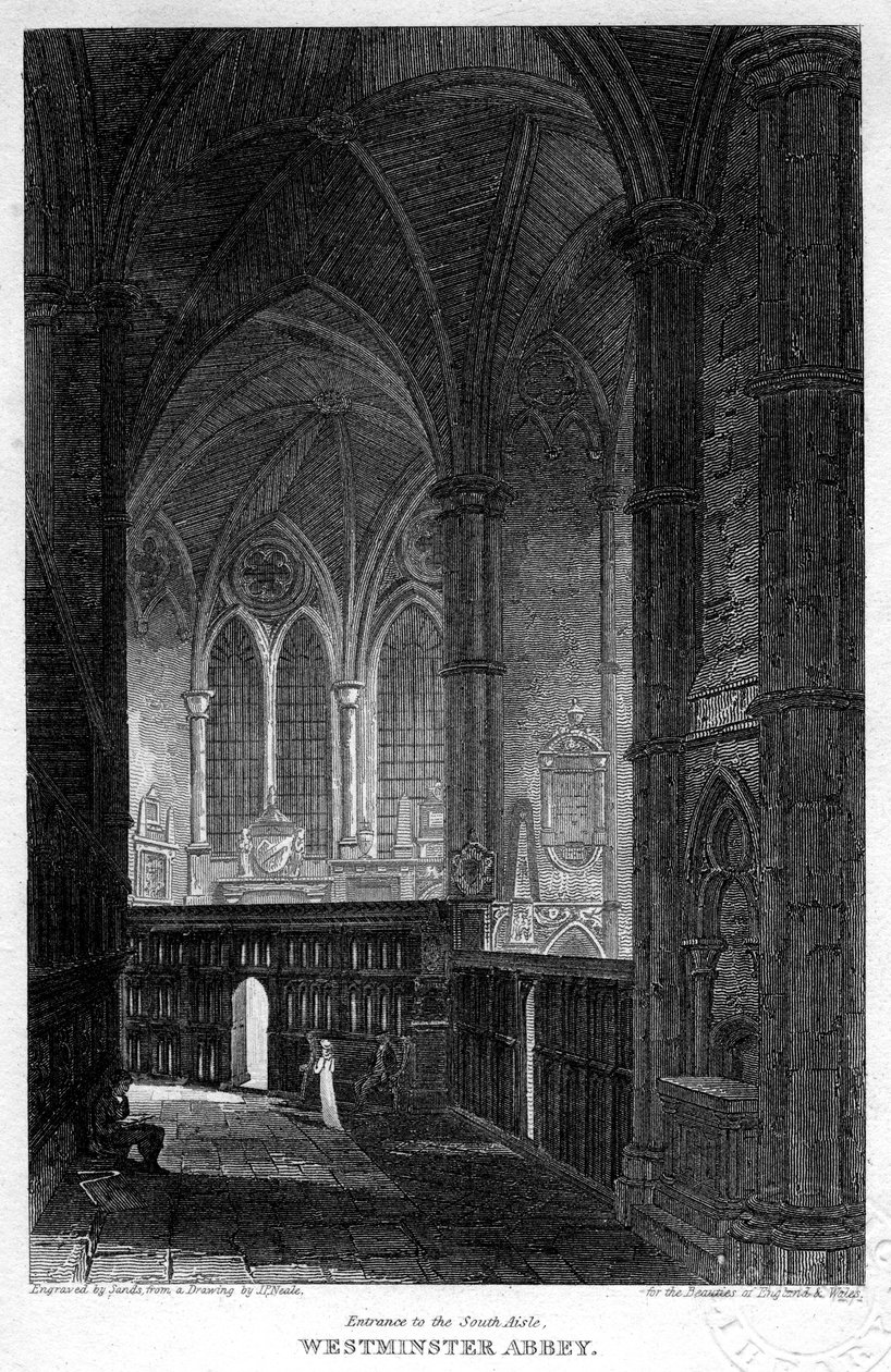 Inngang til sørgangen, Westminster Abbey, London, 1816. av Sands