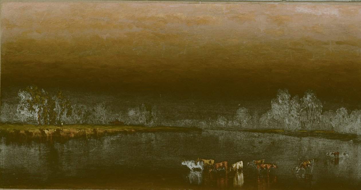 Kyr i en dam ved solnedgang, 1860. av Sanford Robinson Gifford
