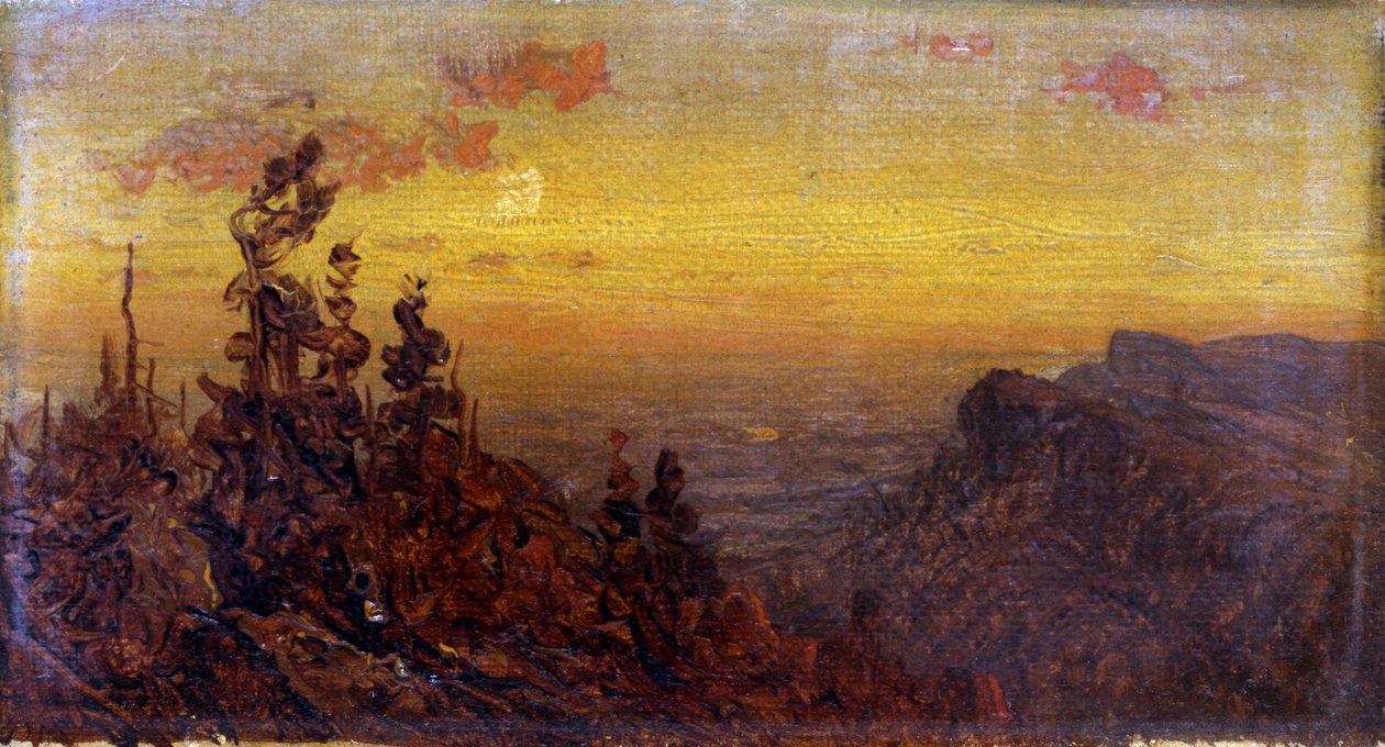 Indianere ved Campfire--Moon Rising, n.d. av Sanford Robinson Gifford