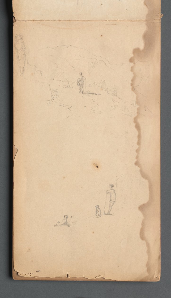 Skizzenbuch, Seite 02: Figur in einer Landschaft mit Hund av Sanford Robinson Gifford
