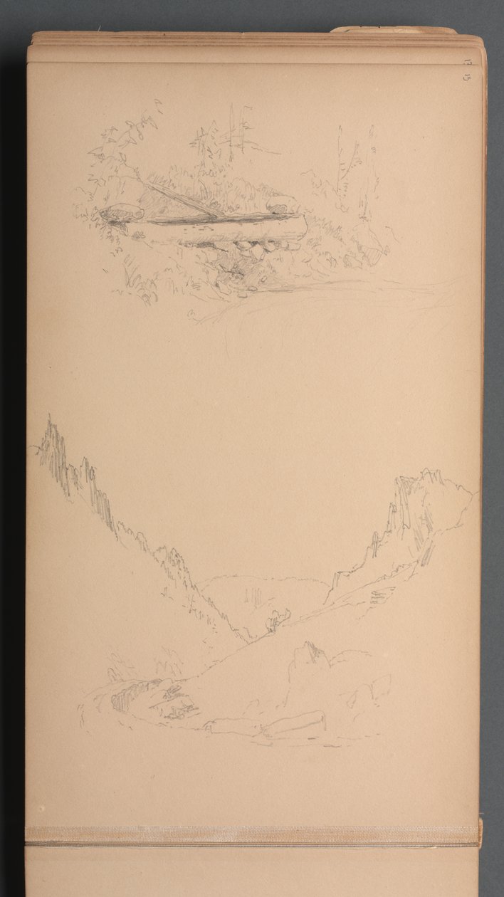 Skissebok, side 15: Landskap, Berlinfallene, 1859. av Sanford Robinson Gifford