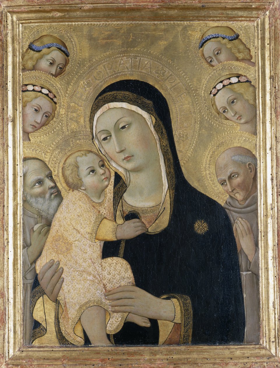 Madonna og barn med engler og hellige, ca. 1450 (tempera på poppeltre) av Sano di Pietro