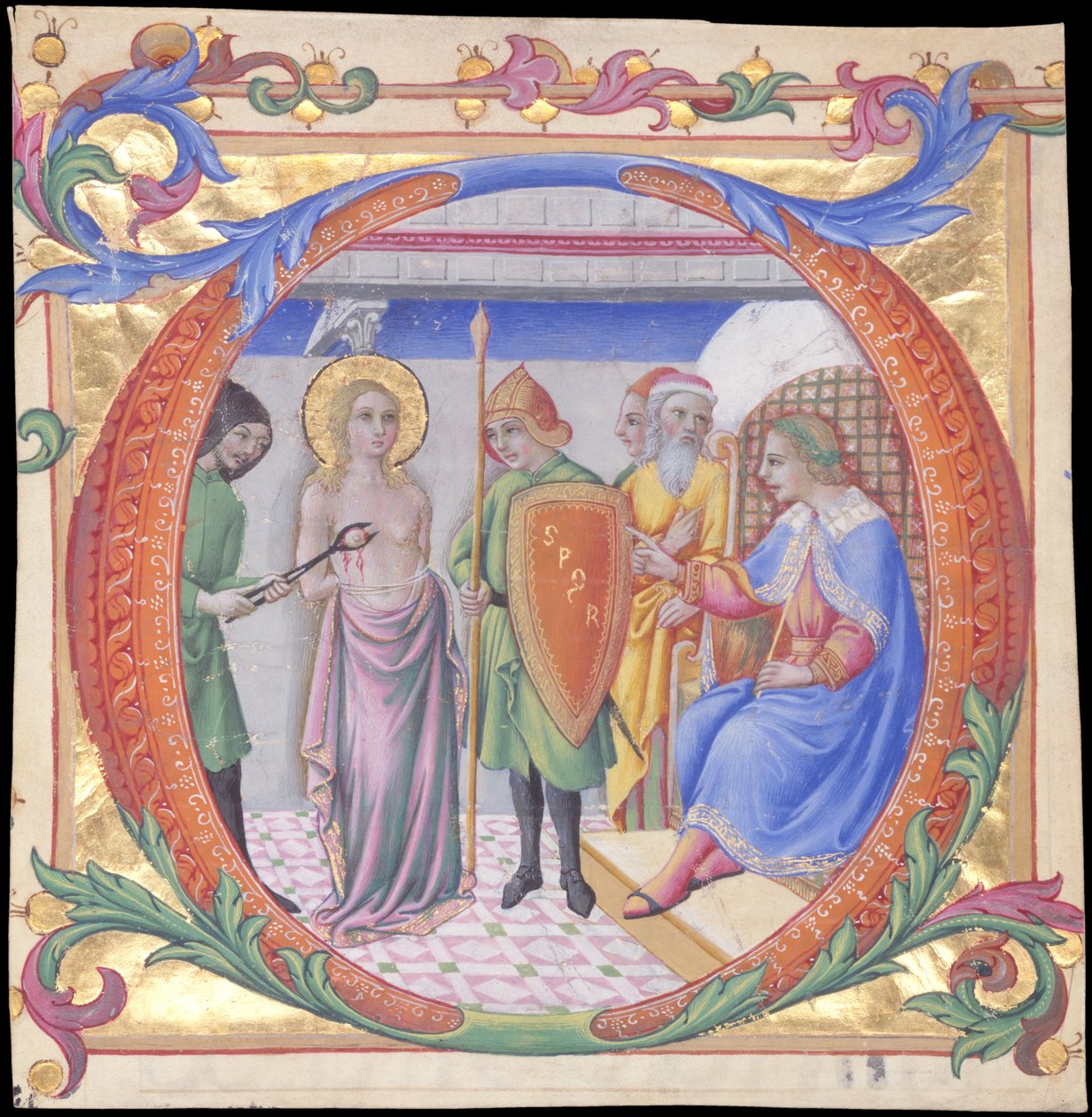 Martyrium av Saint Agatha i en innledende D, ca. 1470-73. av Sano di Pietro