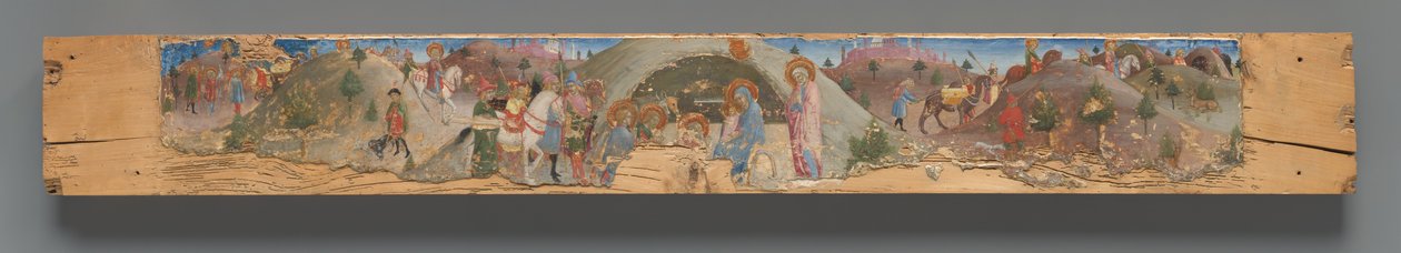 Die Anbetung der Heiligen Drei Könige mit knienden Mitgliedern der Bruderschaft av Sano di Pietro