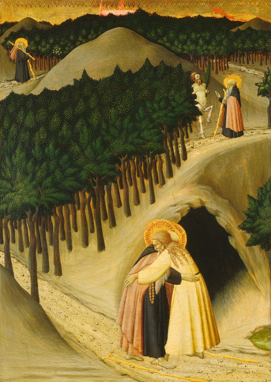 Møtet mellom Saint Anthony og Saint Paul, ca. 14301435 av Sano di Pietro
