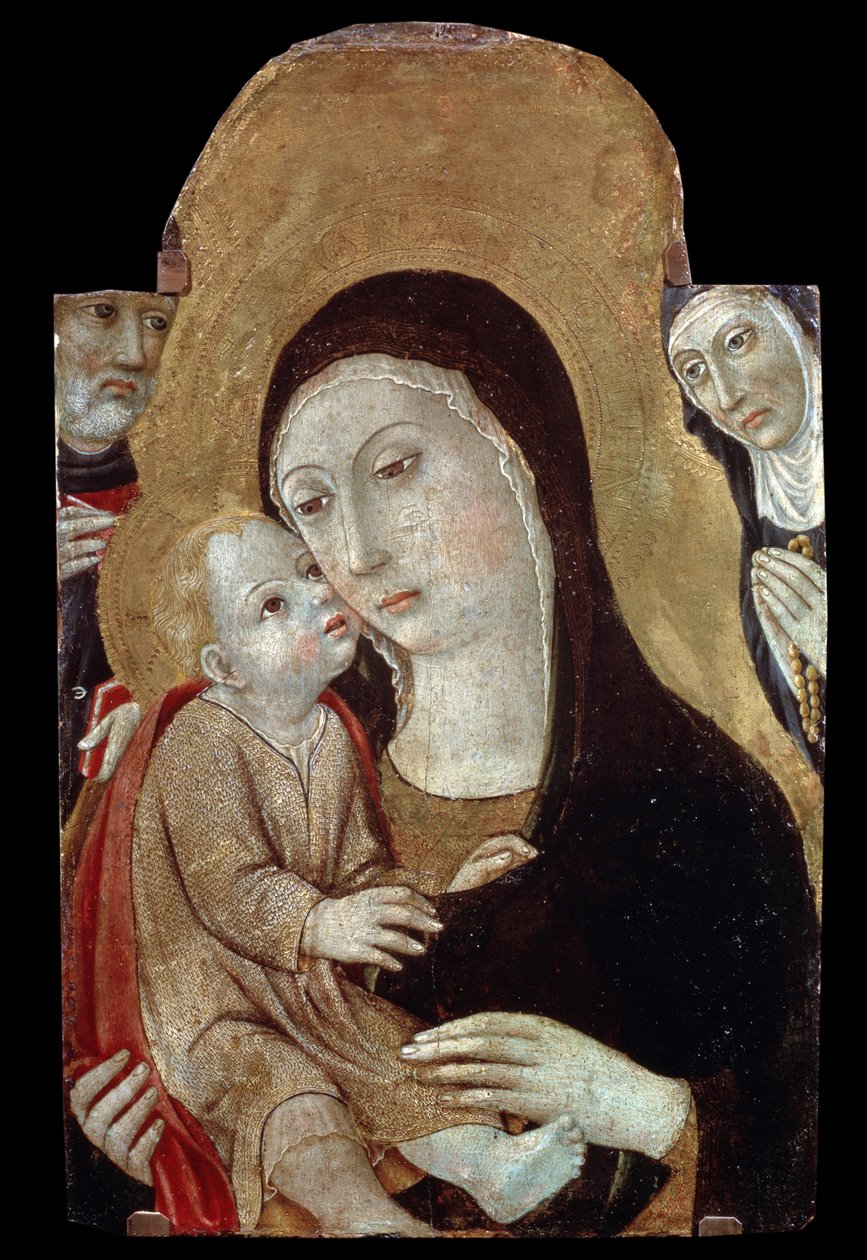 Jomfruen og barnet med de hellige. Maleri av Sano di Pietro (1406-1481). Tempera på tre, 43 x 27 cm. School of Siena, italiensk gotisk kunst. Pushkin Museum of Fine Arts, Moskva. ©FineArtImage/Leemage av Sano di also Ansano di Pietro di Mencio Pietro