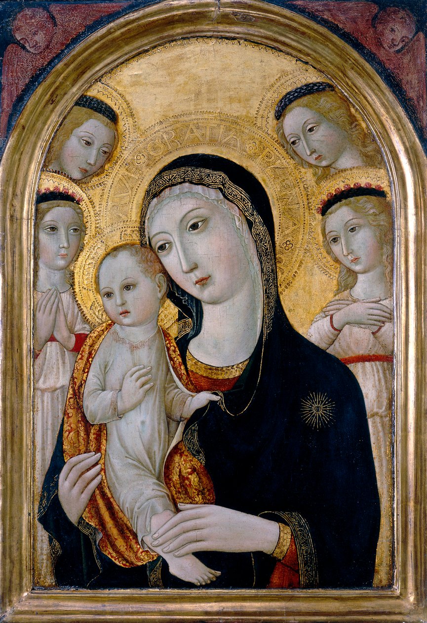 Madonna og barn med engler, ca. 1480 av Sano di also Ansano di Pietro di Mencio (workshop of) Pietro