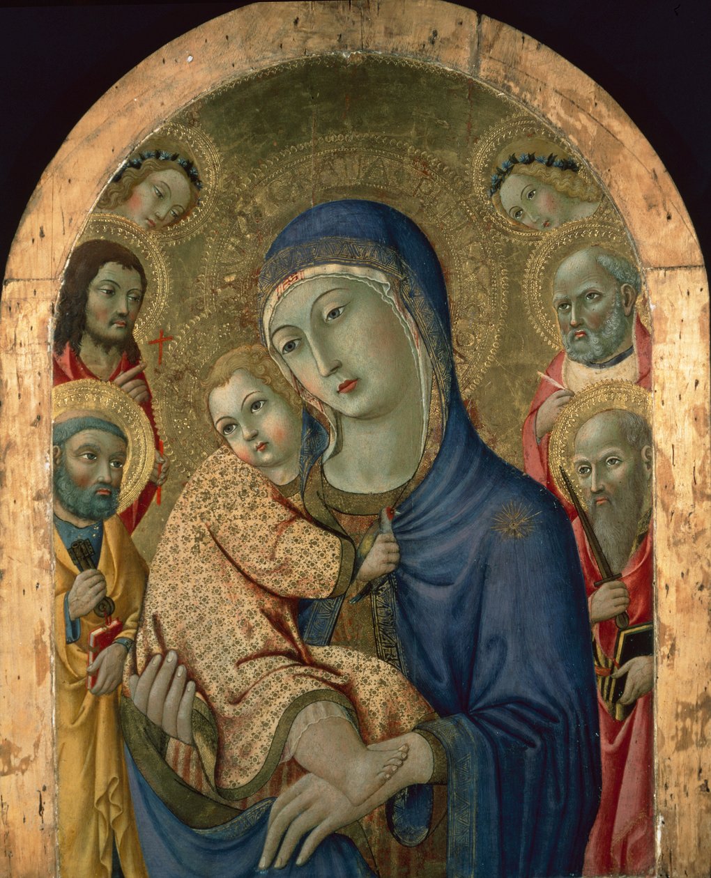 Madonnaen og barnet med hellige og engler (tempera på panel) av Sano di also Ansano di Pietro di Mencio Pietro