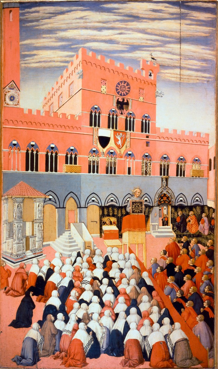Predikasjonen til Bernardino av Siena (Bernardino da Siena eller Bernardino degli Albizzeschi av Sano di also Ansano di Pietro di Mencio Pietro