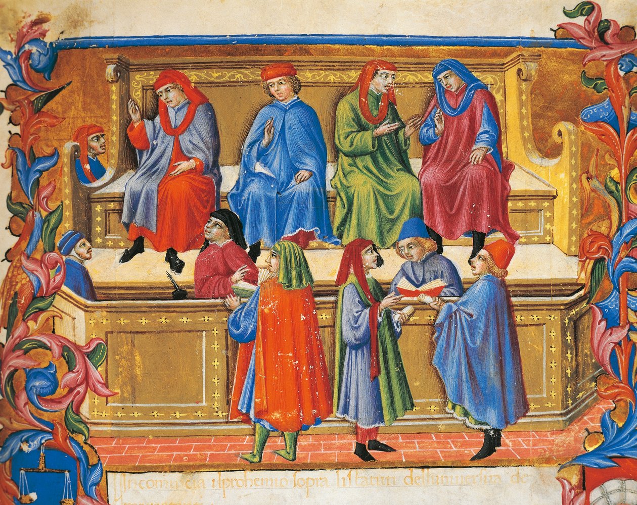 Trade Tribunal miniatyr fra Statutes of the Merchants av Sano di Pietro (1472), Italia 15. århundre. av Sano di also Ansano di Pietro di Mencio Pietro