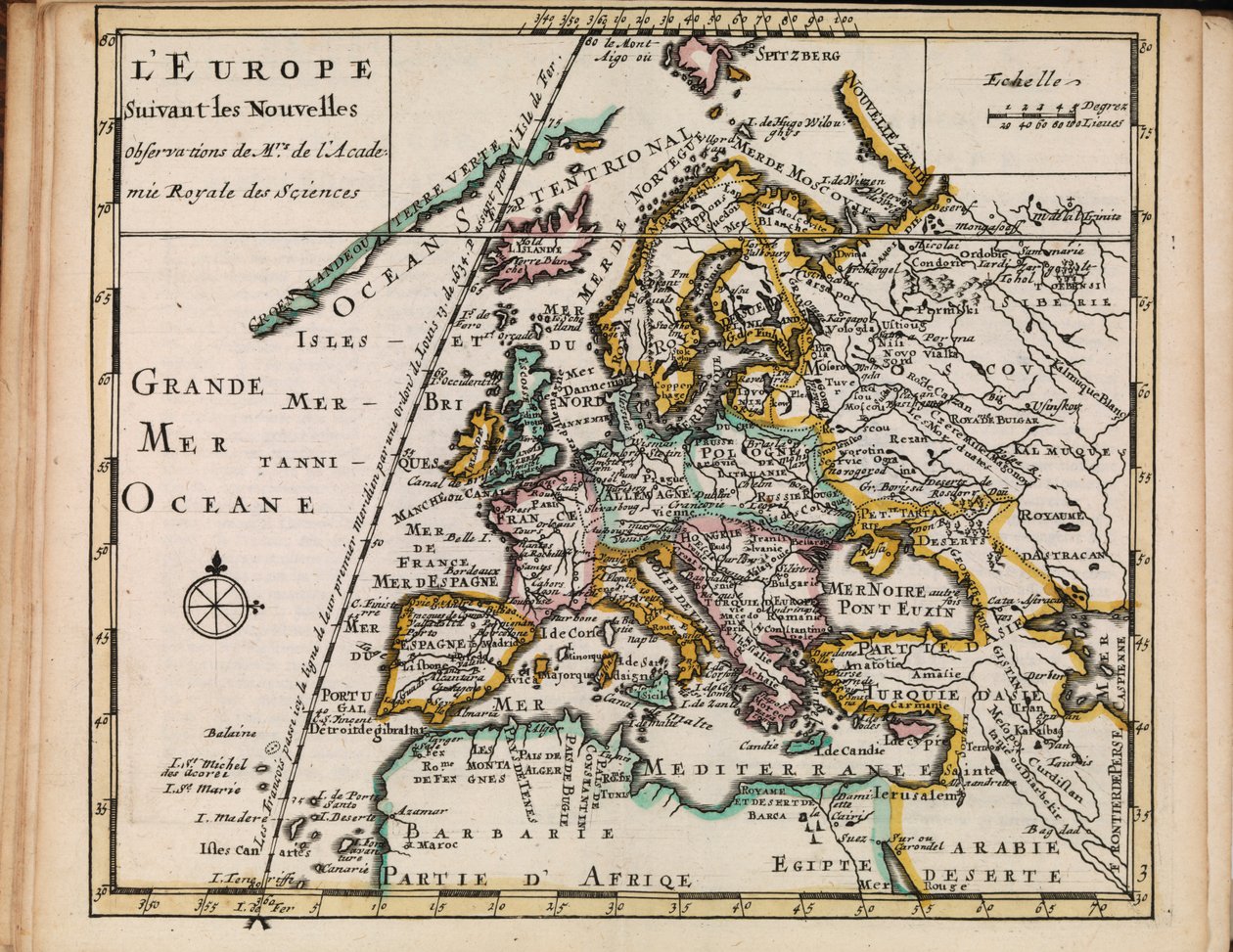 Kart fra Nasjonalbibliotekets kartsamling. Kartet er gitt ut i  (1690-1708) og viser Europa av Sanson chez Mortier