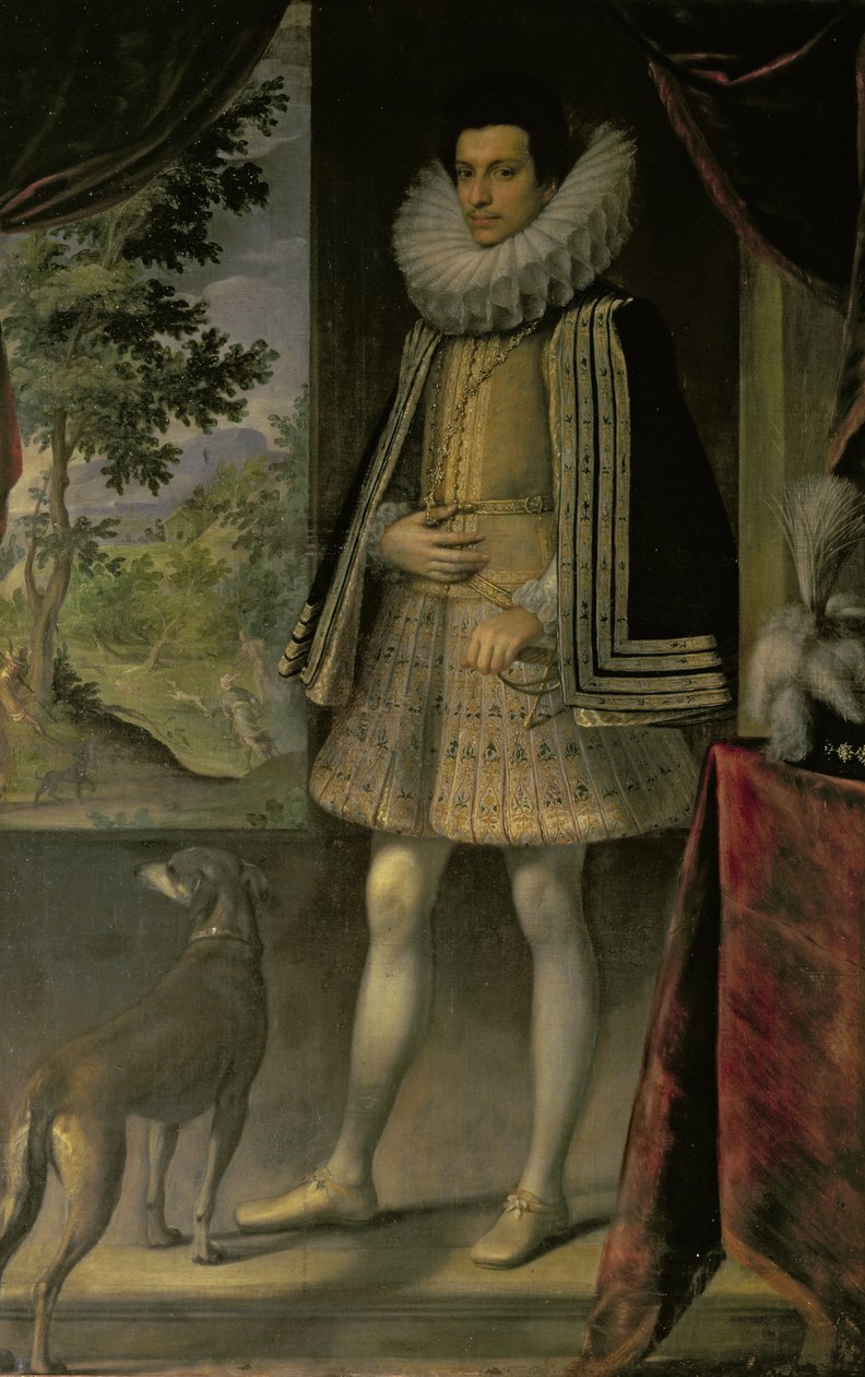 Portrett av en herre med en hund (par 78787) av Sante Peranda