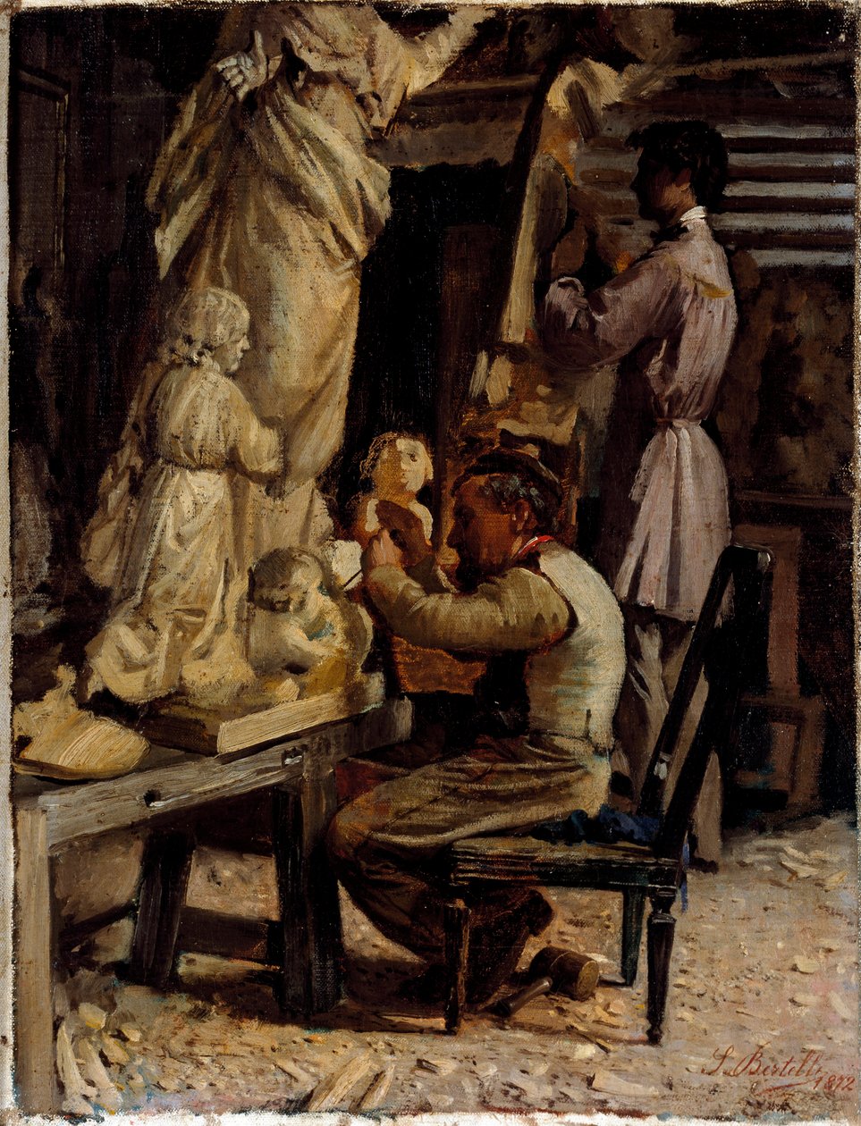 Billedhuggerverkstedet. Maleri av Sante Bertelli (1840-1892) av Sante Bertelli