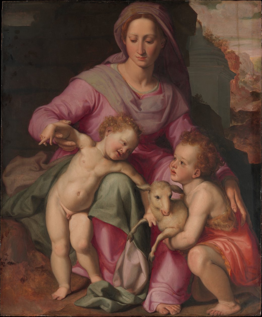 Madonna og barn med spedbarnet St. Johannes døperen, ca. 1572 av Santi di Tito