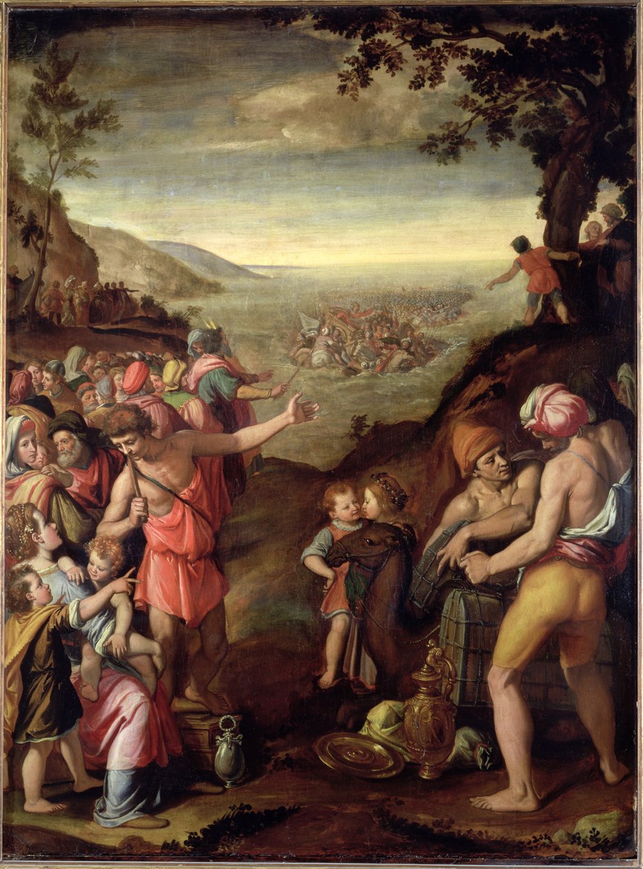 The Crossing of the Red Sea, 1572 (olje på skifer) av Santi di Tito