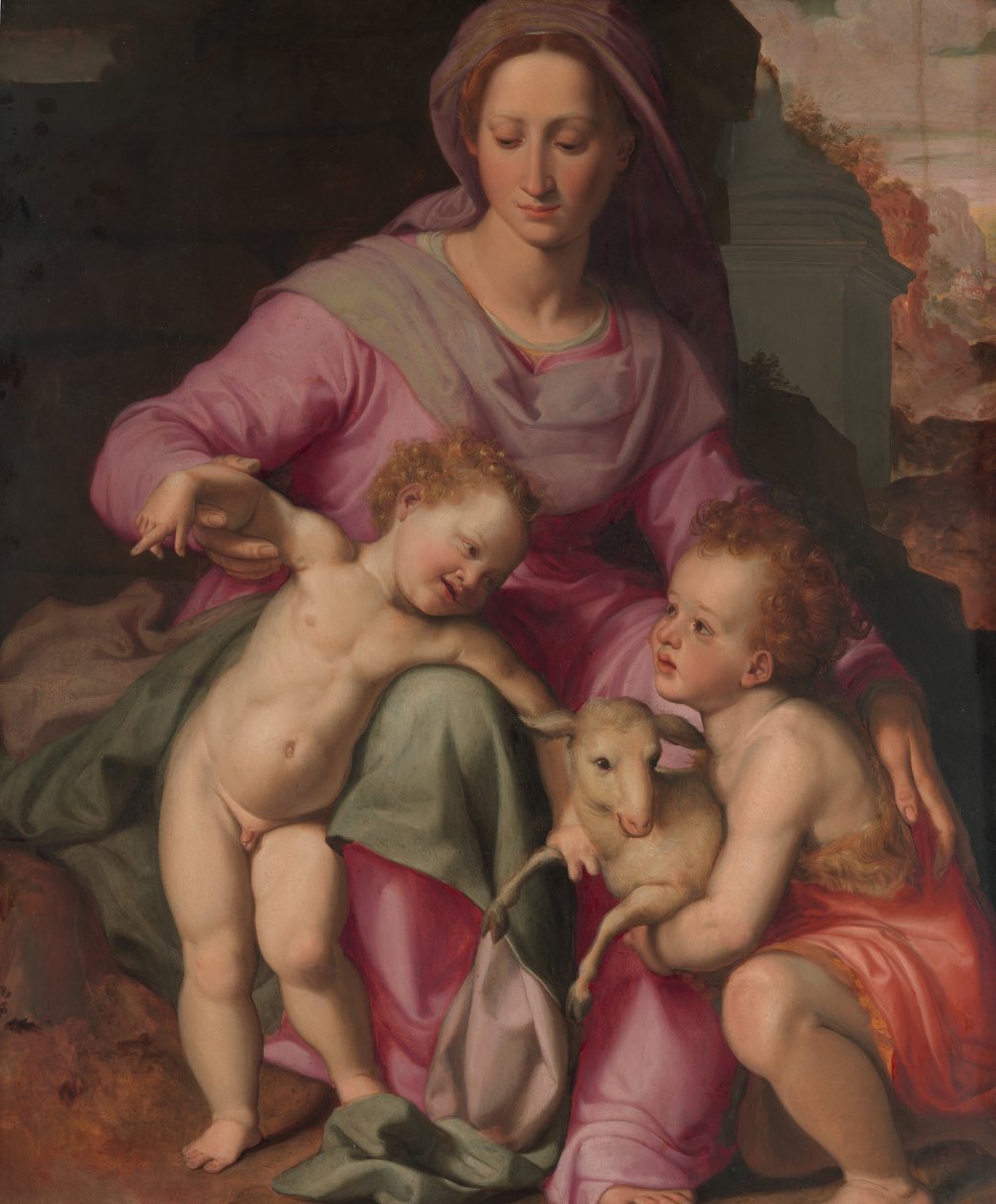 Madonna og barn med spedbarnet St. Johannes døperen, tidlig på 1570-tallet. av Santi di Tito