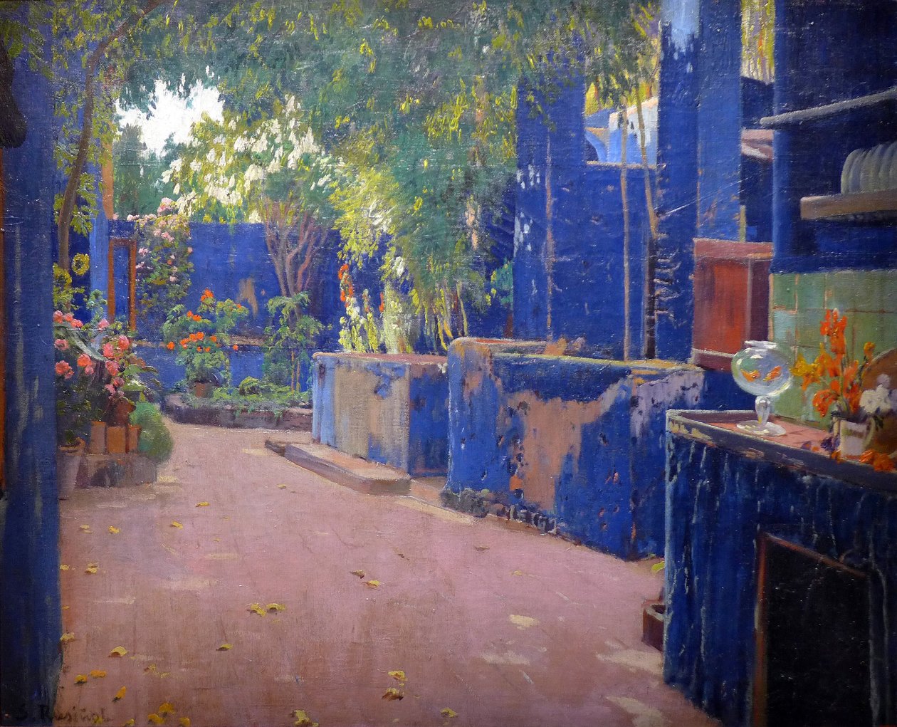 The Blue Patio - (El patio azul, Sitges) - Maleri av Santiago Rusinol y (i) Prats (1861-1931) 1913. Barcelona (Barcelona) National Art Museum of Cataluna - Gusman/Leemage av Santiago Rusinol i Prats