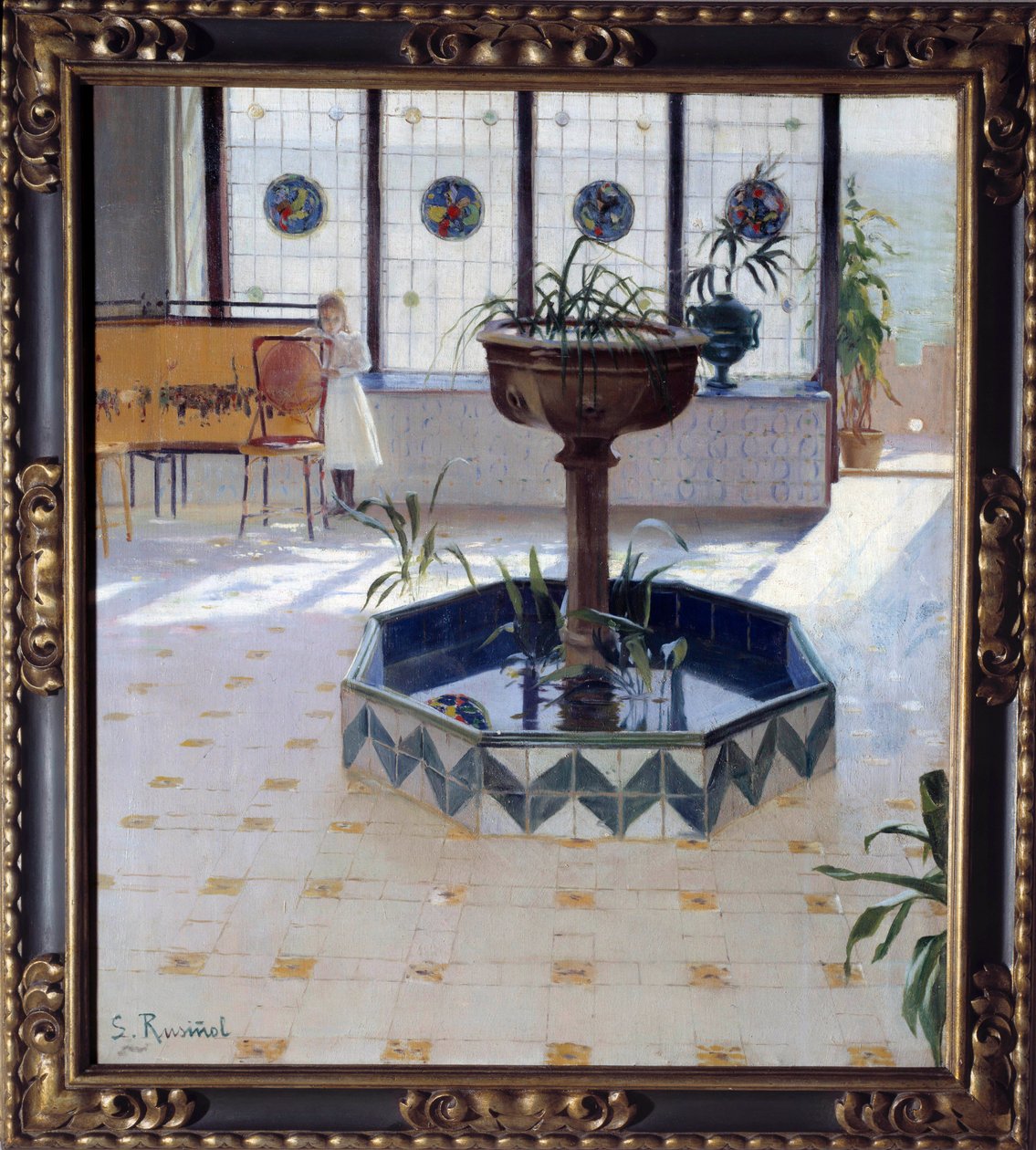 Fontenen under verandaen Maleri av James Rusinol og (i) Prats (1861-1931) 1894 Privat samling av Santiago Rusinol i Prats